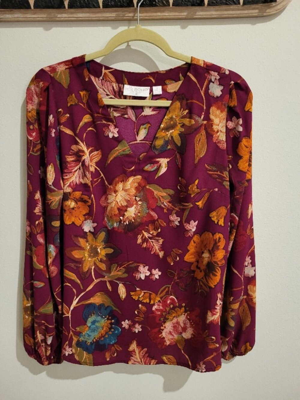 Belle Boho by Kim Gravel Find Your Fire Boho Chic Blouse- Plum Floral-Small